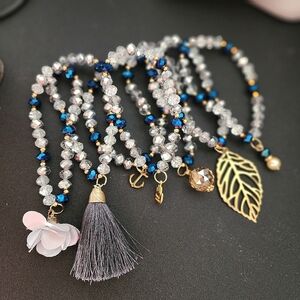 Hand Made Set of 7 AB Blue Crystal Glass Bracelets  with Gold Charms Semanario